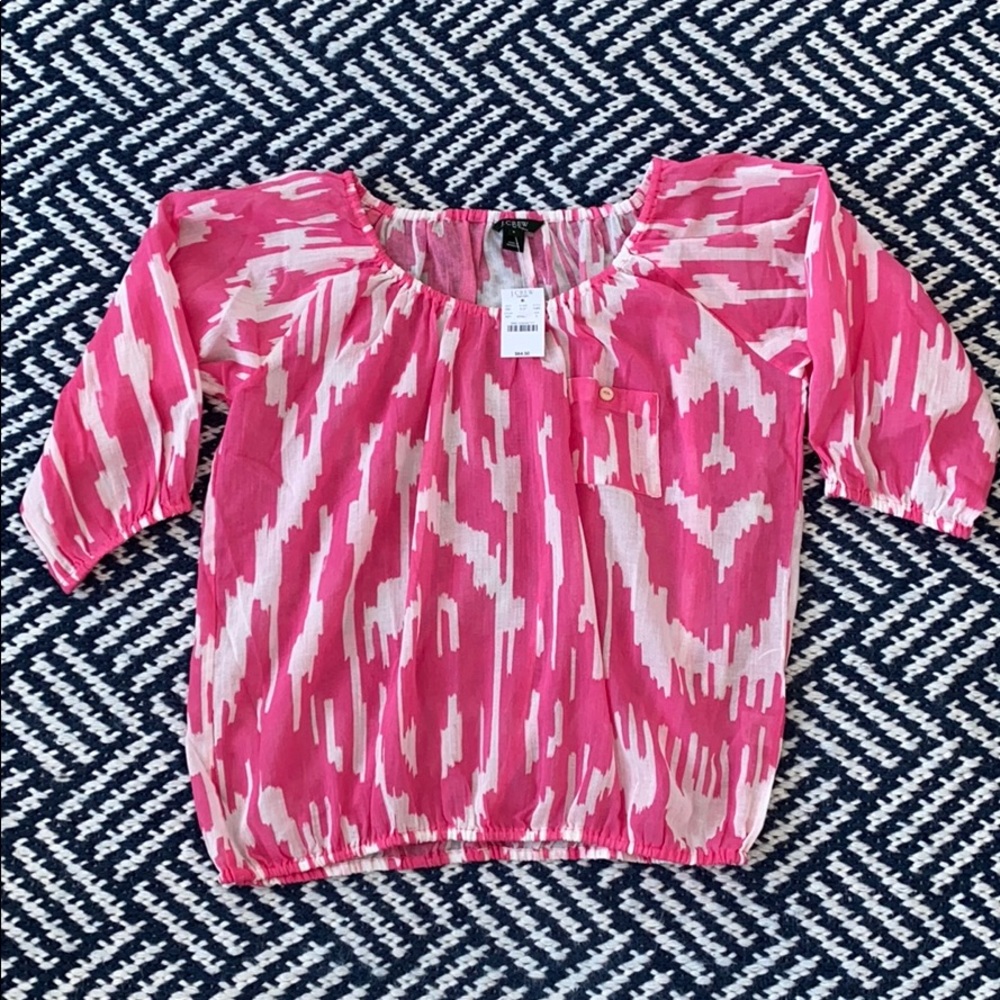 J.Crew pink white off shoulder blouse